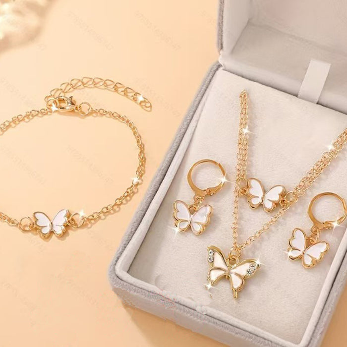 Wholesale Kids Butterfly Animal Jewelry Set Alloy Pearl Earrings Bracelet Necklace