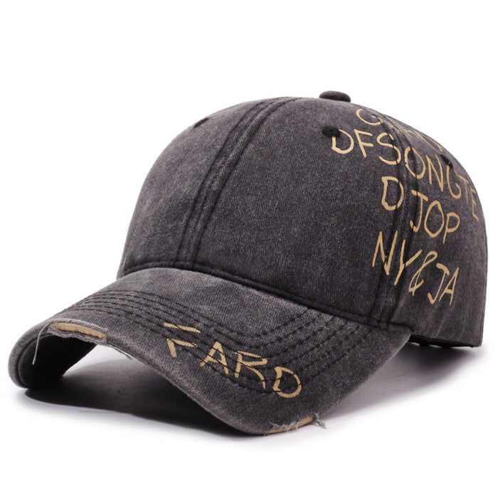 Wholesale Retro washed hat, personalized graffiti letter baseball cap, versatile duckbill cap