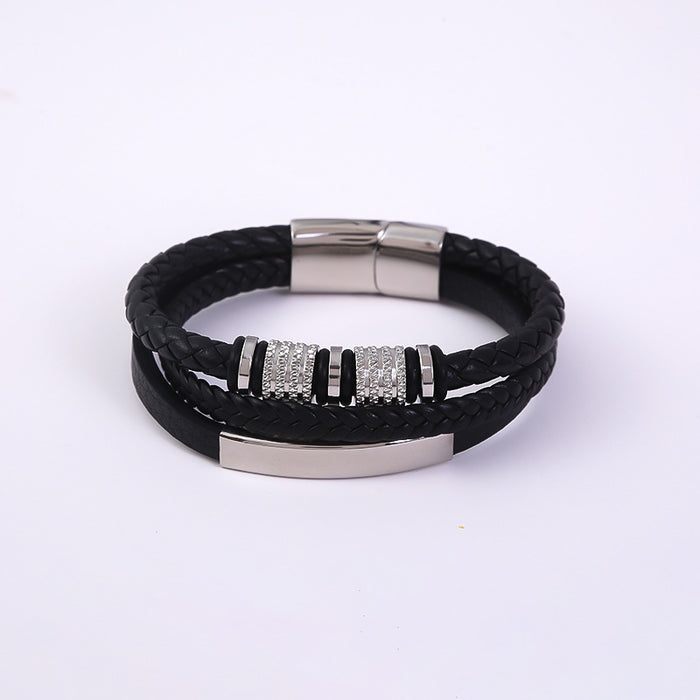 Wholesale Stainless steel men's bracelet, creatively woven leather bracelet, personalized and fashionable magnetic bracelet