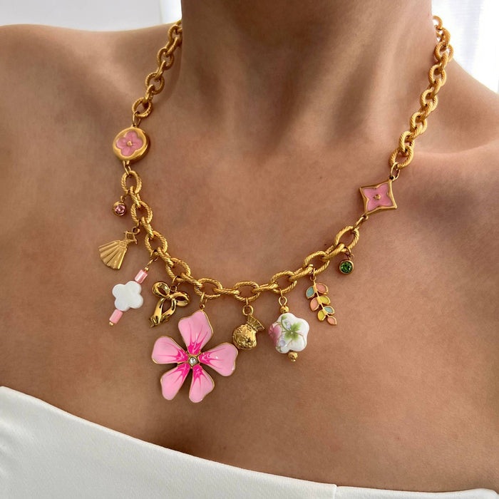 Wholesale Stainless steel fashion shell bow DIY pendant necklace electroplating