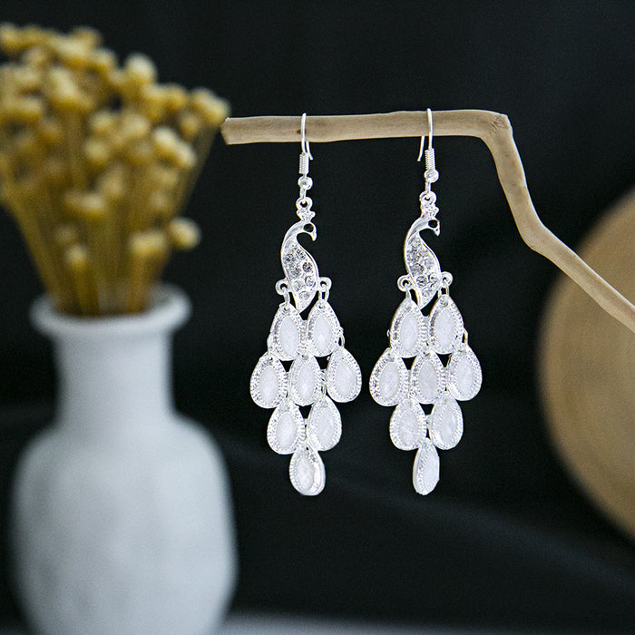 Wholesale Cloisonne Peacock earrings  silver minority totem Phoenix bell earrings