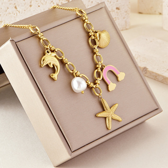 Wholesale Dolphin Starfish Large Pearl Pendant Necklace JDC-NE-JinL005