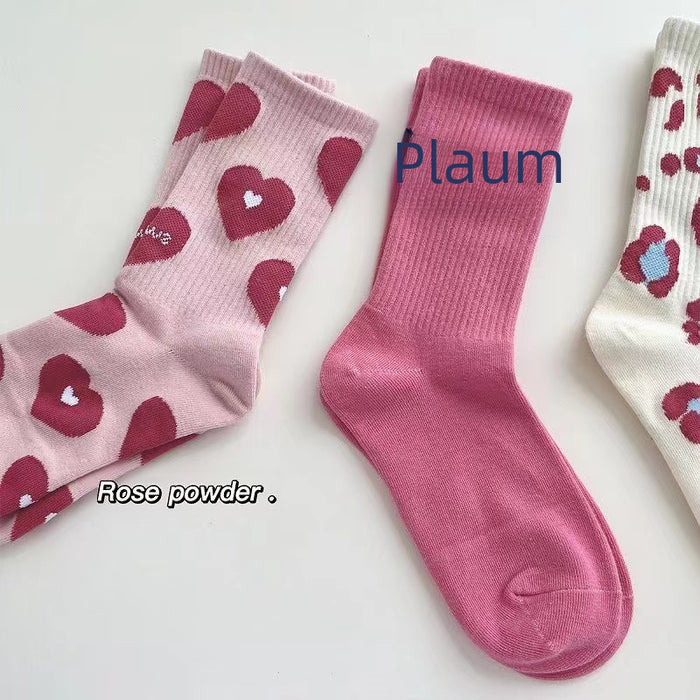 Wholesale Cute flower socks, mid tube socks, heart-shaped letters, simple and trendy long tube socks