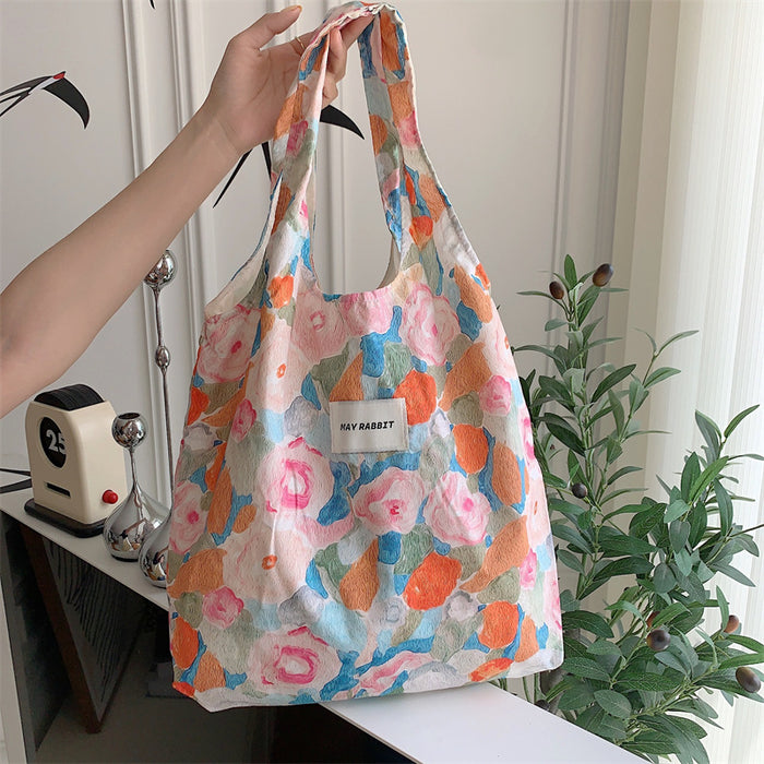 Wholesale Retro oil painting flower canvas bag casual shoulder bag cloth bag hand-held large bag vest bag
