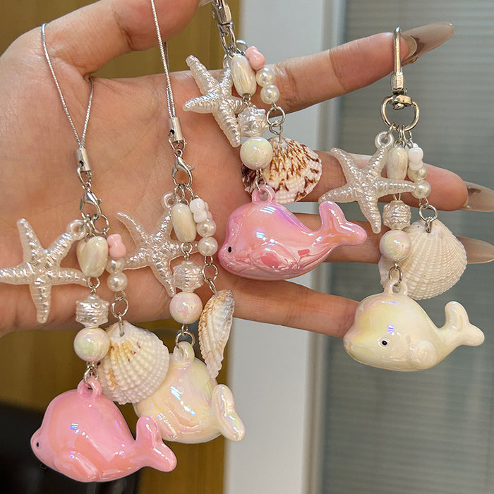 Wholesale Ocean-Style Shell and Whale Keychain Pendant
