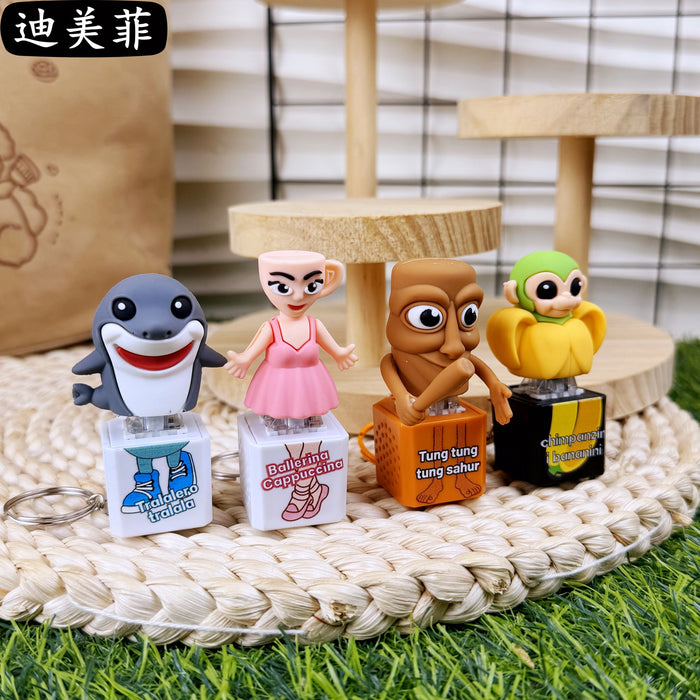 Wholesale AI wooden stick human shoe shark button sound pendant keychain