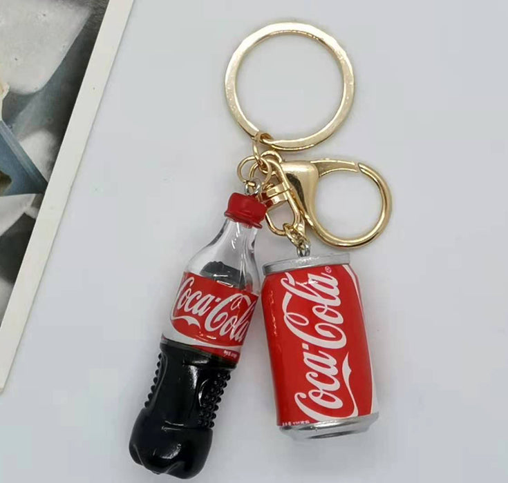 Wholesale simulation Coke  beverage bottle can combination key chain bag car key chain pendant gift
