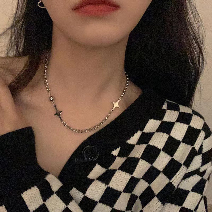 Wholesale Natural stone splicing cross star shaped necklace, collarbone chain, emerald inlaid bead accessory