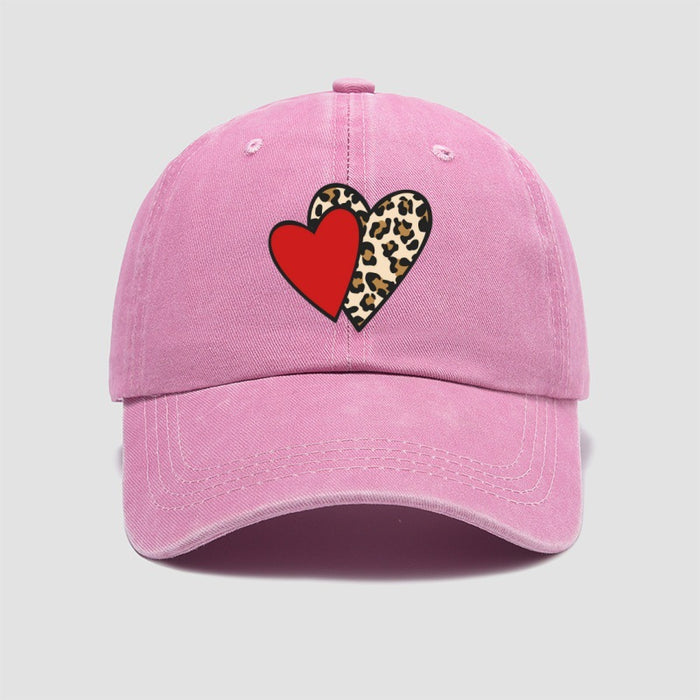 Wholesale Leopard print heart-shaped baseball cap, retro and fashionable duckbill cap, personalized sun hat