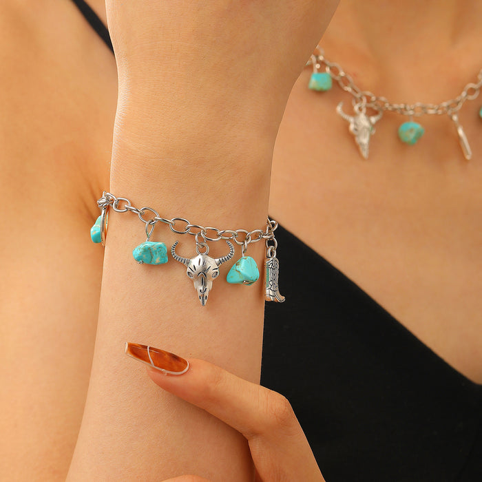 Wholesale Bohemian Ethnic Style Zinc Alloy Jewelry Set Cow Head Design Necklace and Bracelet