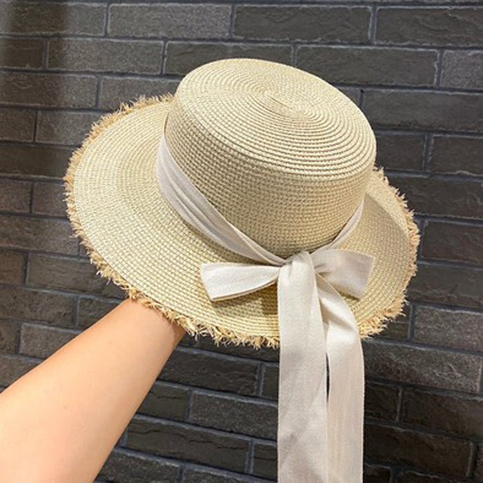 Wholesale Lafite Grass Edge Splicing Hat Sunshade Hat Artistic Bow