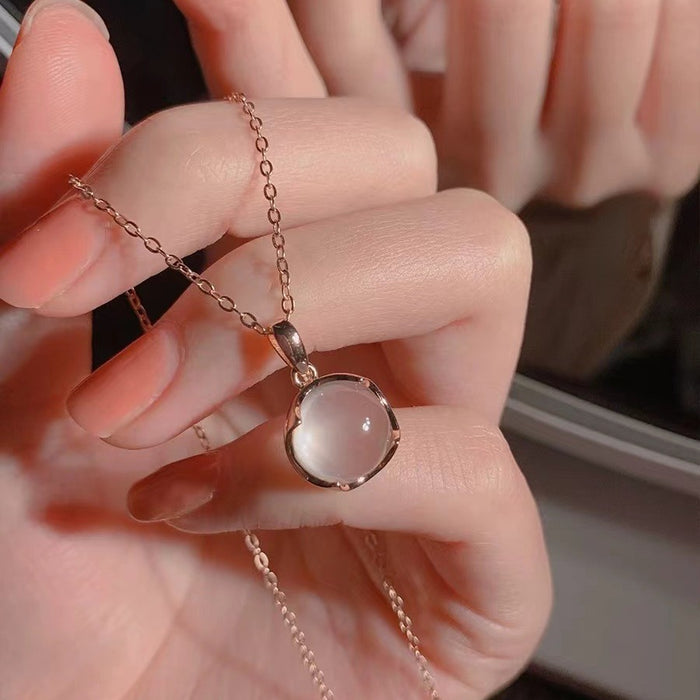 Wholesale 925 Silver Plated White Chalcedony Necklace Women's Pink Crystal Pendant Women's Clavicle Chain