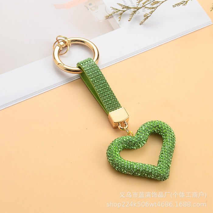 Wholesale Full rhinestone heart keychain with diamond cord hollow heart car pendant