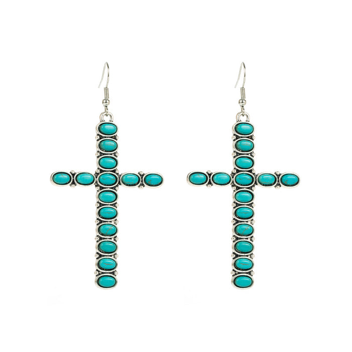 Wholesale Alloy-set turquoise cross Statement Earrings
