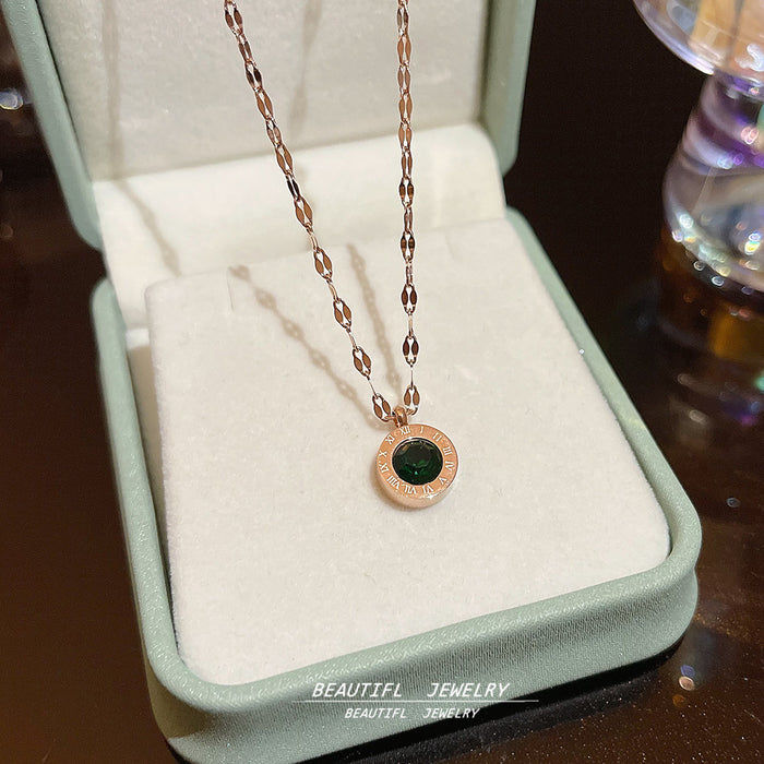 Wholesale Personalized collarbone chain, simple rose gold, Roman letters, zircon pendant, stainless steel necklace for women