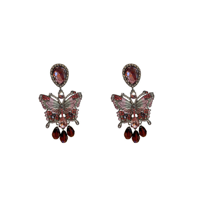 Wholesale Silver Needle Diamond Butterfly Crystal Earrings JDC-ES-HuiHe003