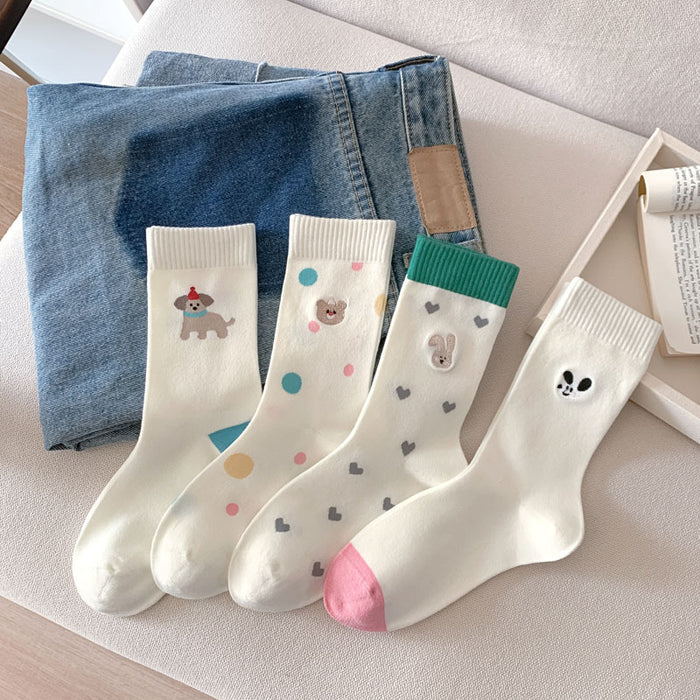 Wholesale Socks Candy Color Cute Embroidery Middle Tube Socks Pile Sock Cotton