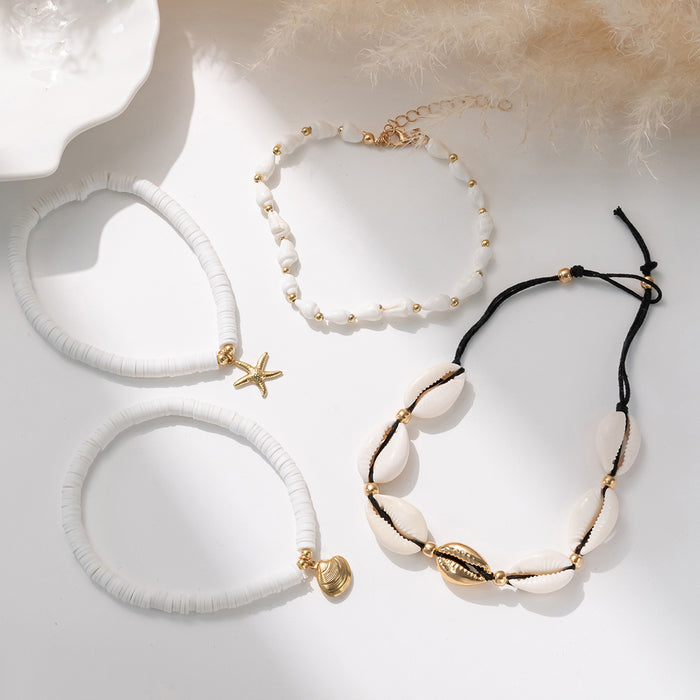 Wholesale Shell foot chain 4-piece set, fashionable and versatile woven foot accessory