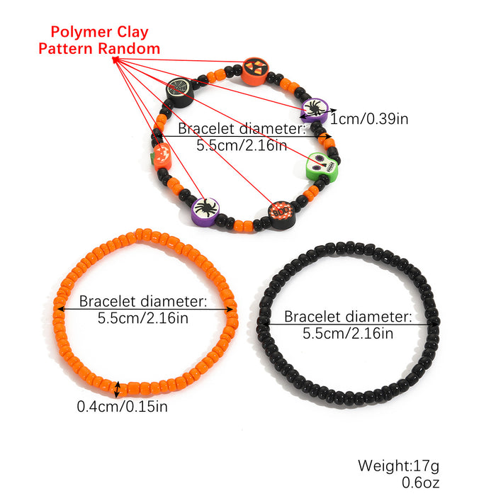 Wholesale Bracelet suit Beads Orange Pumpkin Skull Pendant Halloween Bracelet