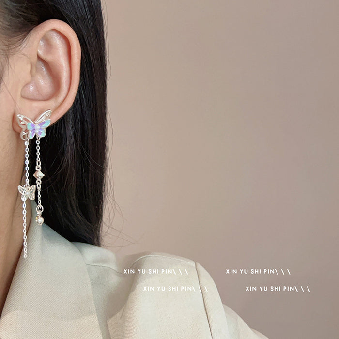 Wholesale Butterfly tassel earrings, light luxury temperament, long earrings, niche earrings