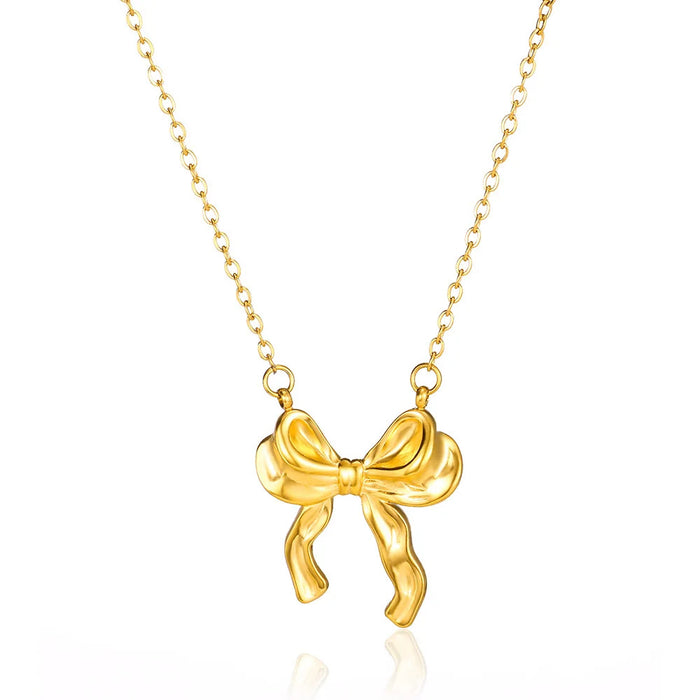 Wholesale 18K Stainless Steel Bow suit Bow Bracelet Earrings Necklace Jewelry