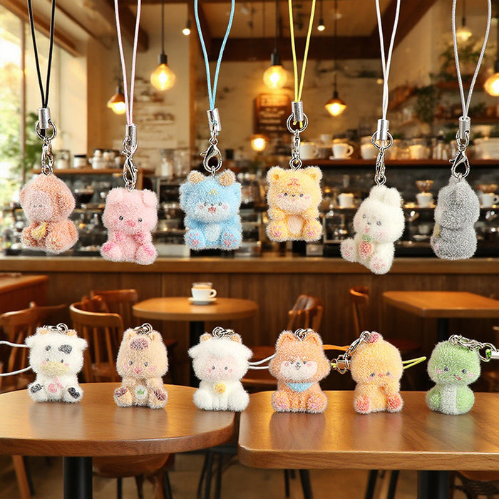 Wholesale Creative Cute Pet Pendant Flocked Small Animal 3D Bag Accessory Keychains