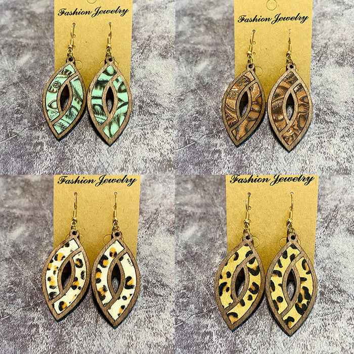 Wholesale Retro leather earrings hollow horse eye texture earrings personalized light earrings
