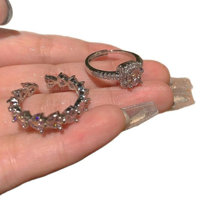 Wholesale Ring zircon inlaid with diamonds, high-end feel, light luxury, open mouth index finger ring, diamond lined heart-shaped layered ring