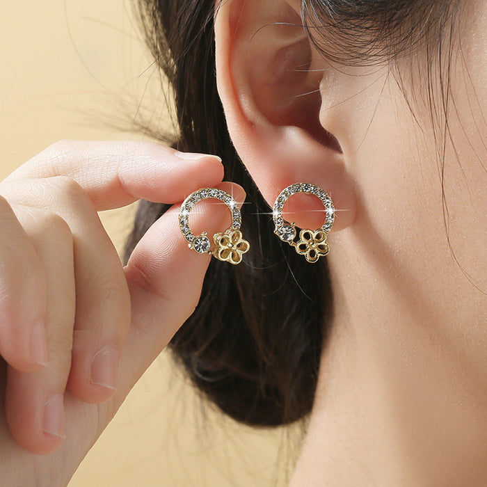 Wholesale Pearl rose earrings with elegant geometric circles and minimalist design