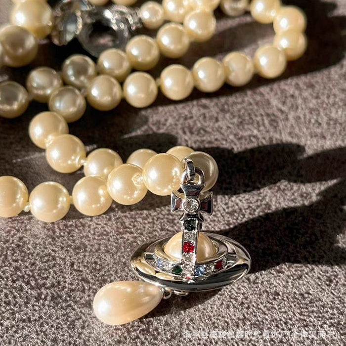 Wholesale Three layer three-dimensional water droplet collarbone chain with high-end feel, engraved and labeled necklace