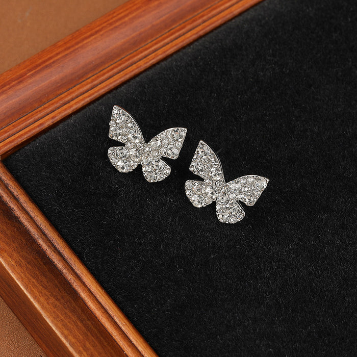 Wholesale Diamond Butterfly Asymmetric Tassel Alloy Stud Earrings JDC-ES-QingH011