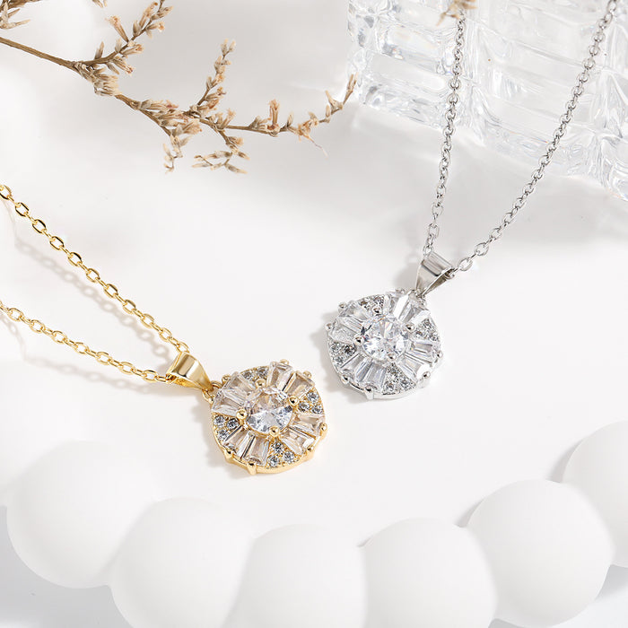 Wholesale Flower Clavicle Chain Pendant Elegant Fashion Internet Celebrity Rotating Zircon Necklace Women