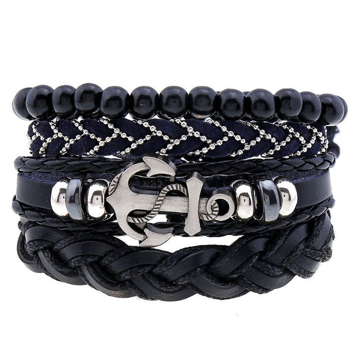 Wholesale New Jewelry Diy Bracelet Hand-woven Fashion Men's Bracelet Combination Set Leather Anchor Bracelet JDC-BT-XH003