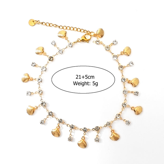 Wholesale Fashion tassel ankle chain with zircon color preservation electroplating sea shell foot accessories wholesale
