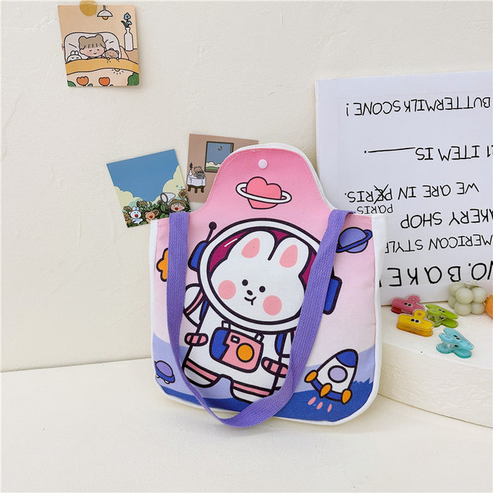 Wholesale Cartoon canvas bag, tutoring bag, illustration, large capacity shoulder bag, cute hand-held handbag