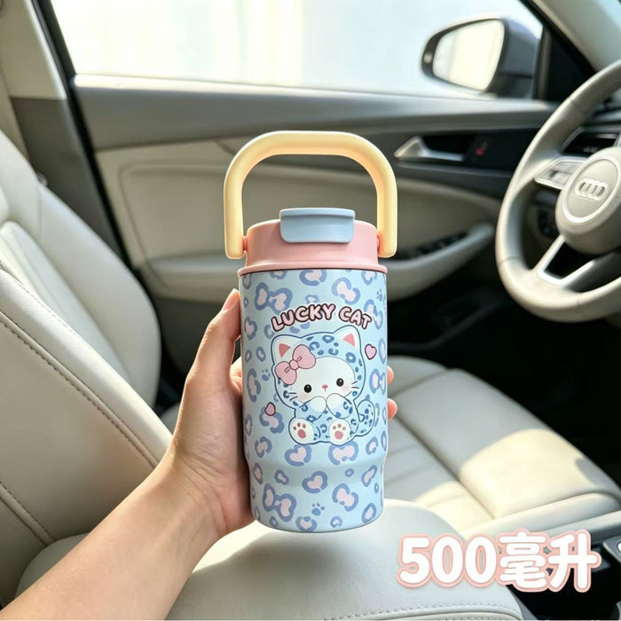 Wholesale Stylish Leopard Print Stainless Steel Cup With Handle Pop Lid For Car School Gift