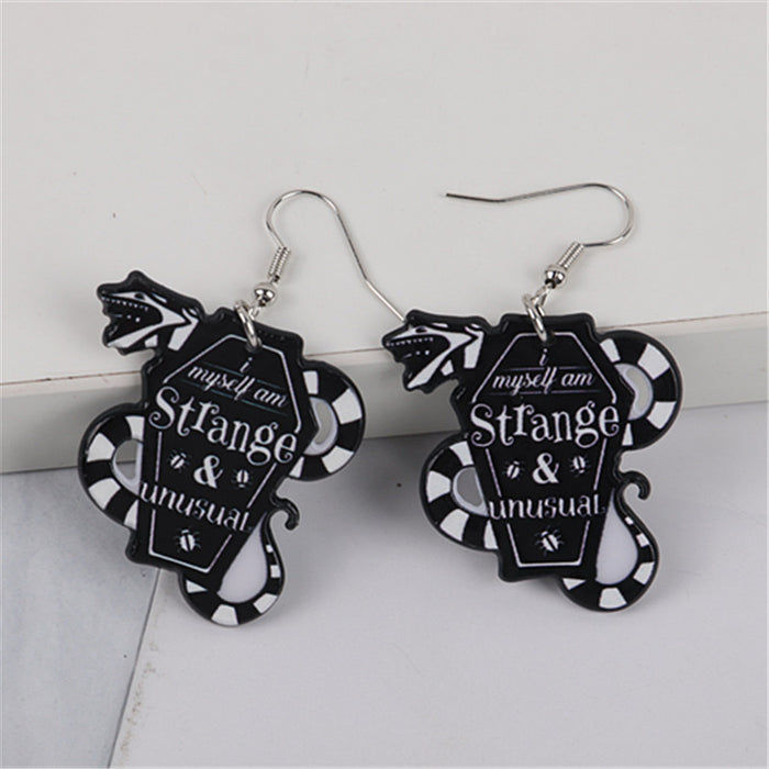 Wholesale Halloween Series Letters Skull Snake Totem Acrylic Printing Earrings JDC-ES-ChouD023