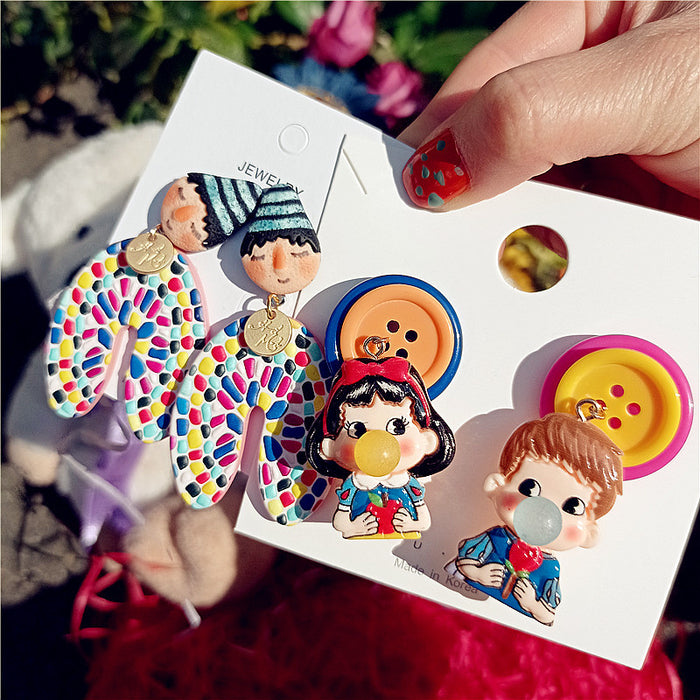 Wholesale Ethnic Style Colorful Doll Cartoon Alloy Earrings JDC-ES-Xingj028