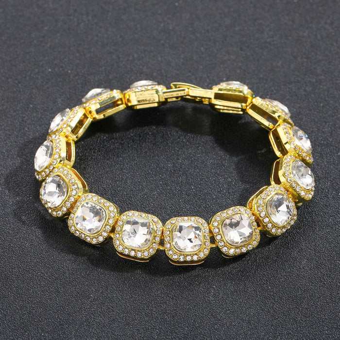 Wholesale Full Diamond Wide Square Diamond Bracelet Diamond Chain Square Diamond Men's Bracelet