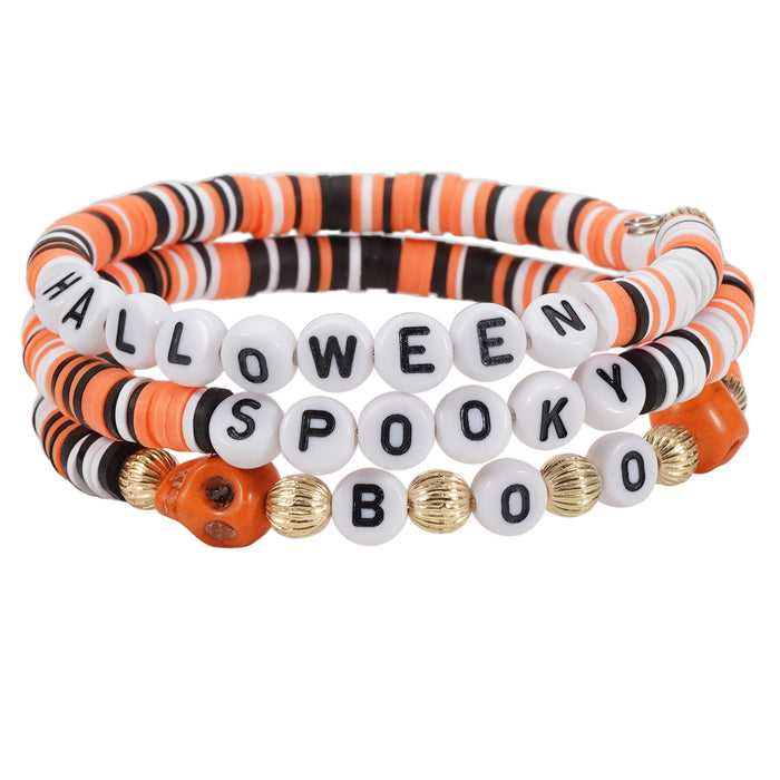 Wholesale Halloween Letter HALLOWEEN BOO SPOOKY Bead Soft Ceramic Bracelet JDC-BT-Xiny063