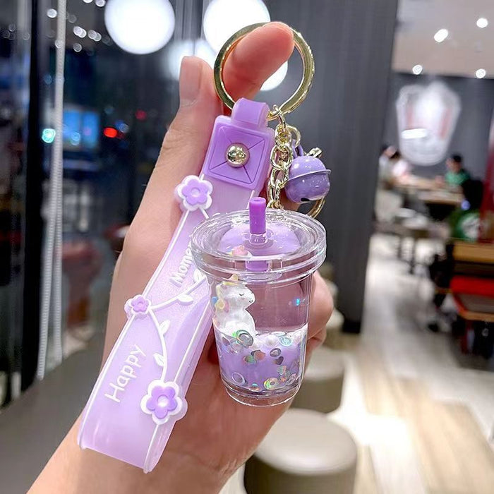 Wholesale Cute Milk Tea Cup Unicorn Quicksand Keychain JDC-KC-ZT012