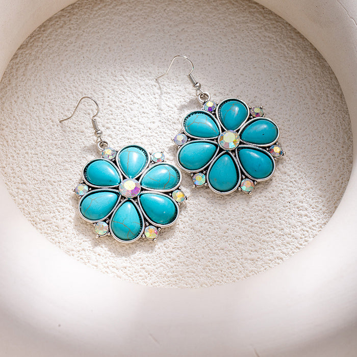 Wholesale Retro ethnic turquoise flower earrings