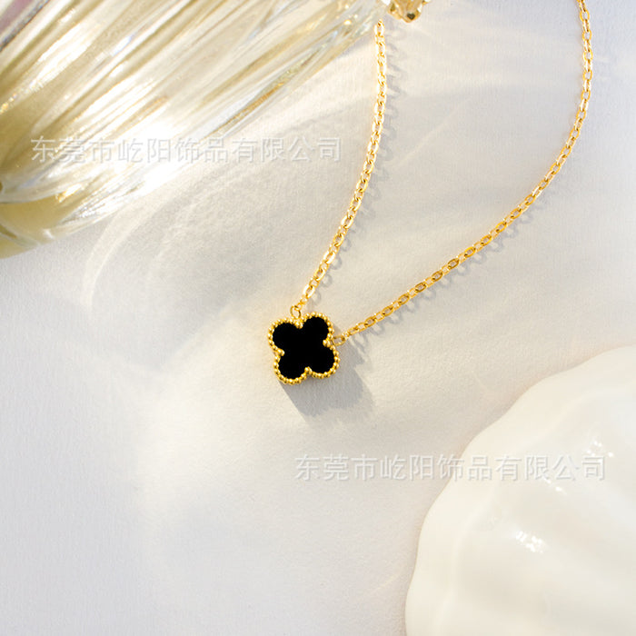 Wholesale Titanium Steel 18k Double Sided Lucky Four Leaf Clover Necklace JDC-NE-YiYang001