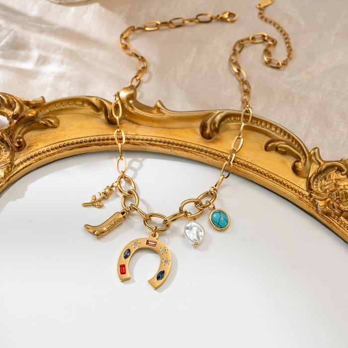 Wholesale Vintage Stainless Steel Gold-Plated Turquoise Necklace