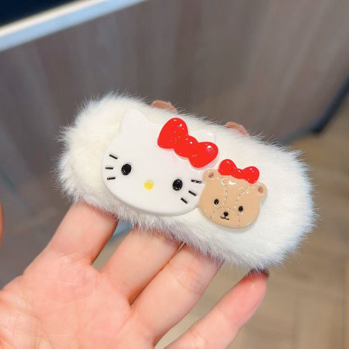 Wholesale Cute and able plush hair clip featuring a cat wearing glasses.