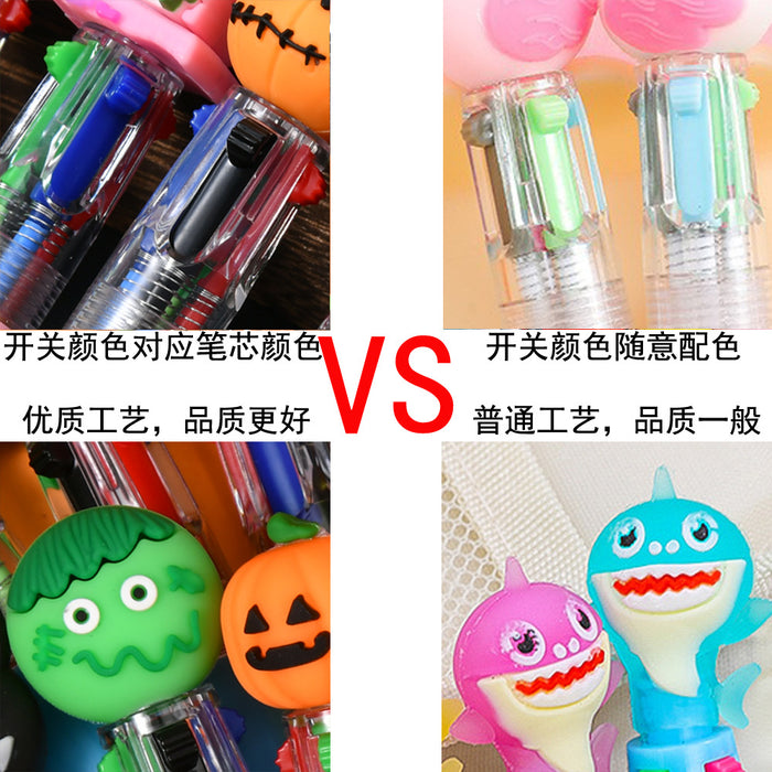 Wholesale 5pcs/ 60pcs  Cartoon Mini Four-Color Ballpoint Pen Cute Primary School Student Handbook Pen Multi-Color Ballpoint Pen Stationery Small Gift