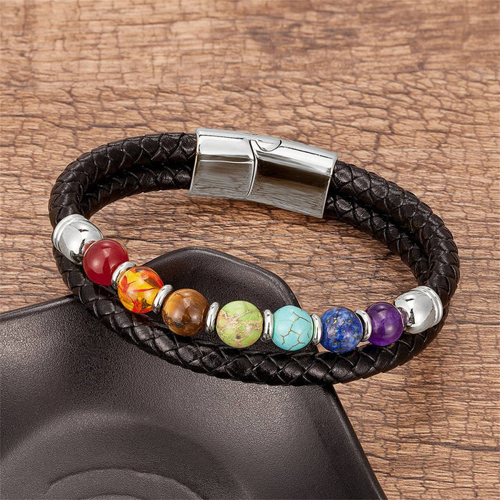 Wholesale 8mm Stone Beaded Mens Leather Natural Stone Bracelet JDC-BT-Yunj001