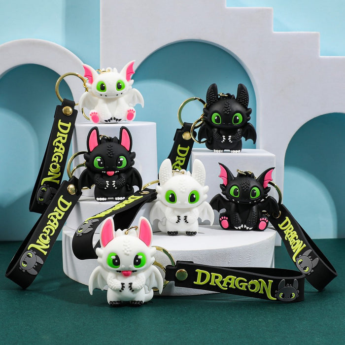 Wholesale Cartoon Black and White Little Flying Dragon Keychain Pendant Soft Plastic Cute Doll Accessories Luggage Pendant
