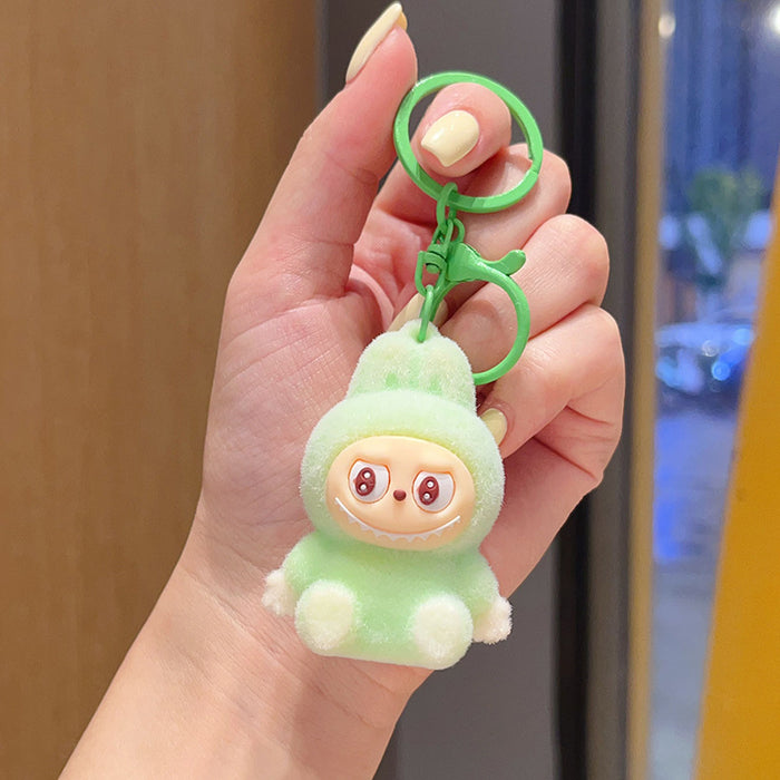 Wholesale Flocked cartoon keychain,  cute 3D figurine,  backpack accessory