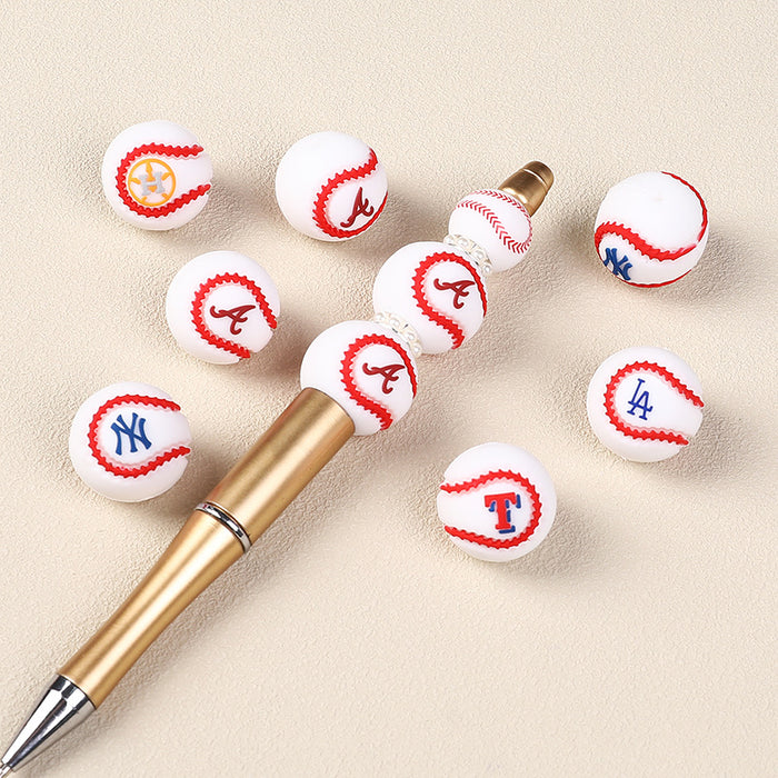 Wholesale 20pcs Baseball Team Silicone Beads DIY Bead Pen Children Boy Jewelry Football Silicone Bead Accessories